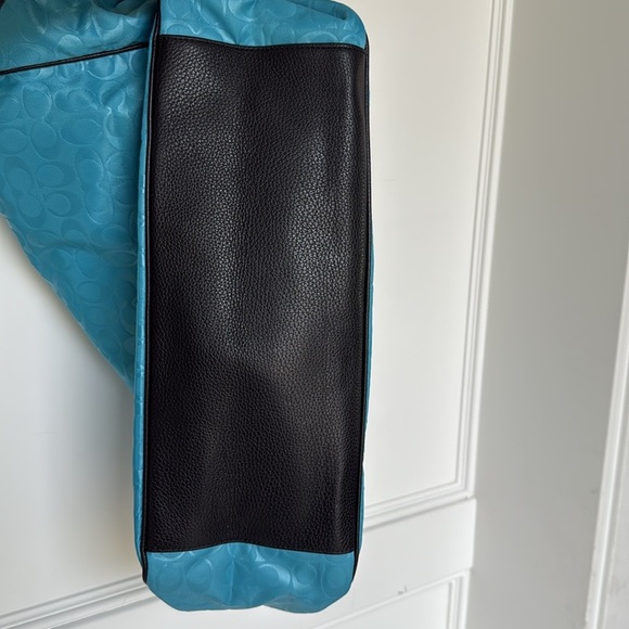 COACH Court Tote Bag Signature C Nylon Pebbled Leather With Patch Blue Black - Picture 6 of 16